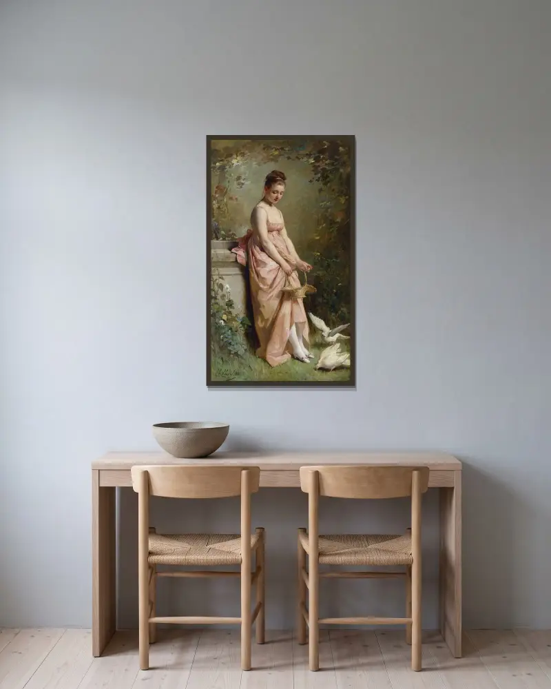 Taubenfütterung von Charles Chaplin gerahmt an einer Wand