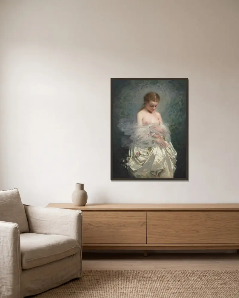 Jeune fille aux seins nus av Charles Chaplin inramad på en vägg