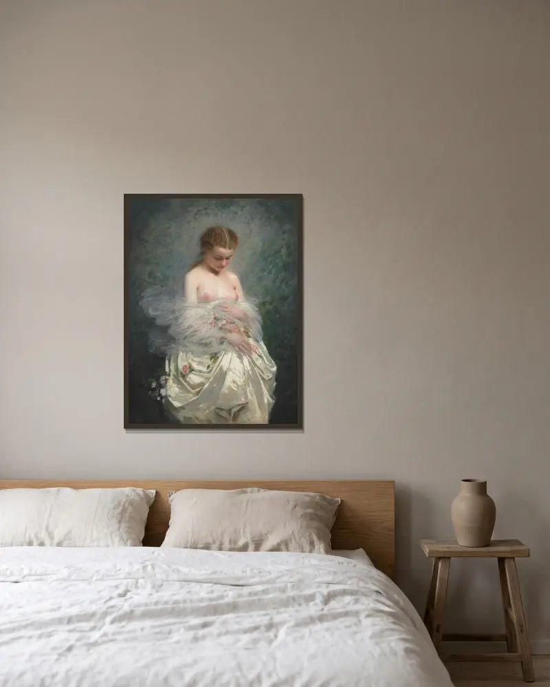 Jeune fille aux seins nus av Charles Chaplin inramad på en vägg