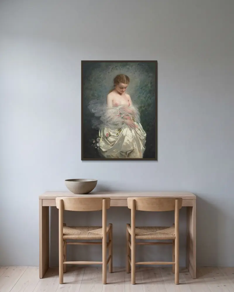 Jeune fille aux seins nus av Charles Chaplin inramad på en vägg
