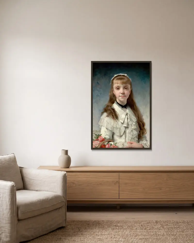Målarens dotter (eller Ljuv oskuld) av Charles Chaplin inramad på en vägg