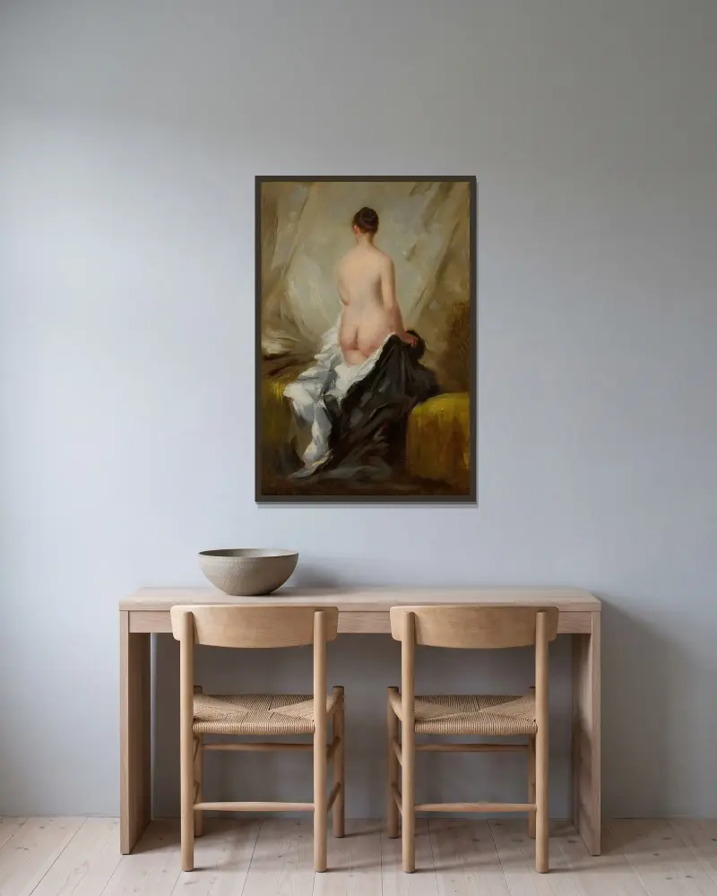 Akt von hinten gesehen von Charles Chaplin gerahmt an einer Wand