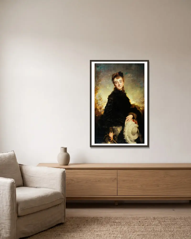 Frauenporträt von Charles Chaplin gerahmt an einer Wand