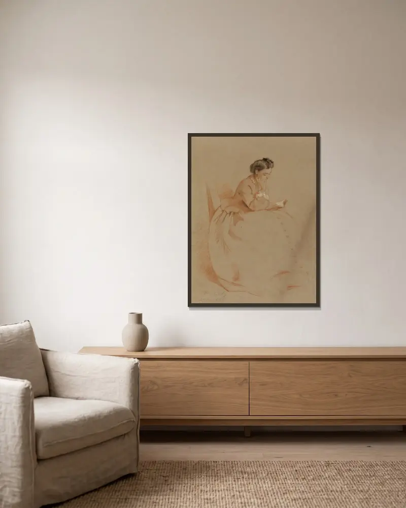 Porträt von Madame Chaplin von Charles Chaplin gerahmt an einer Wand