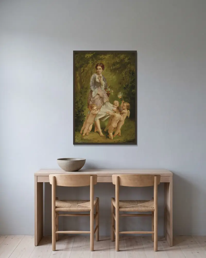 Venus mit Putti von Charles Chaplin gerahmt an einer Wand