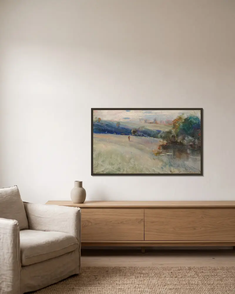 Australiskt landskap av Charles Conder inramad på en vägg
