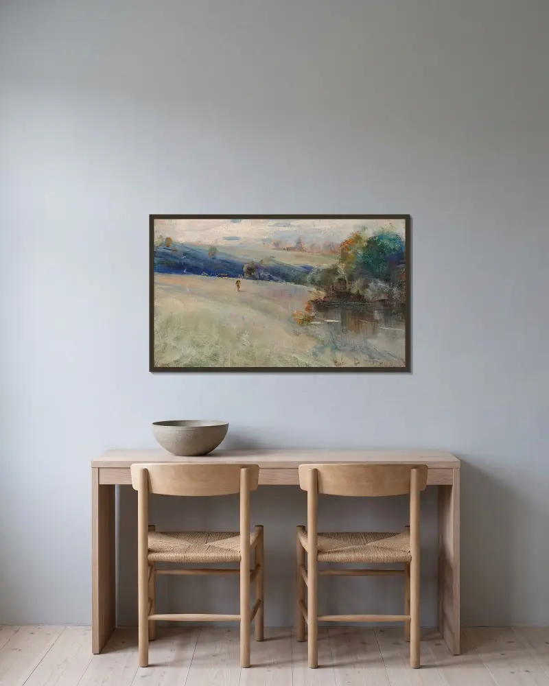 Australiskt landskap av Charles Conder inramad på en vägg