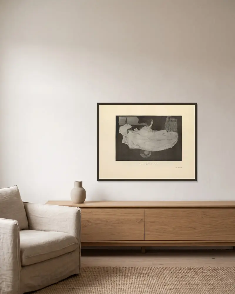 Der Mittagsschlaf von Charles Conder gerahmt an einer Wand