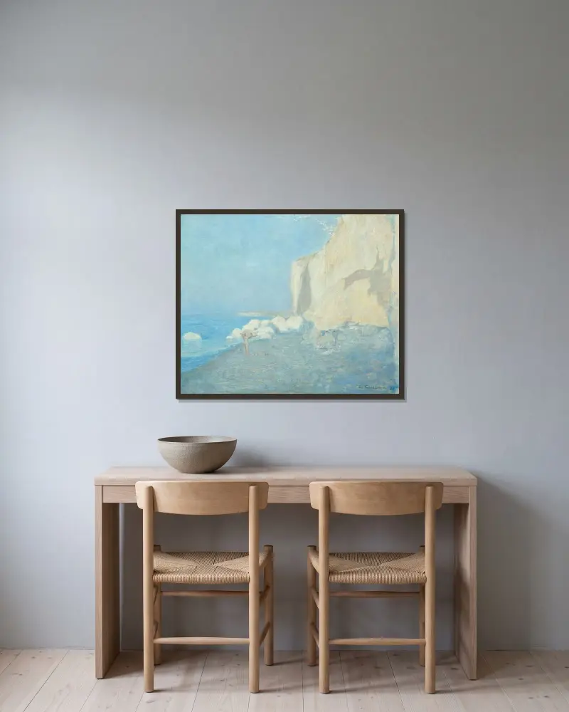 Hav, blått och klippa av Charles Conder inramad på en vägg