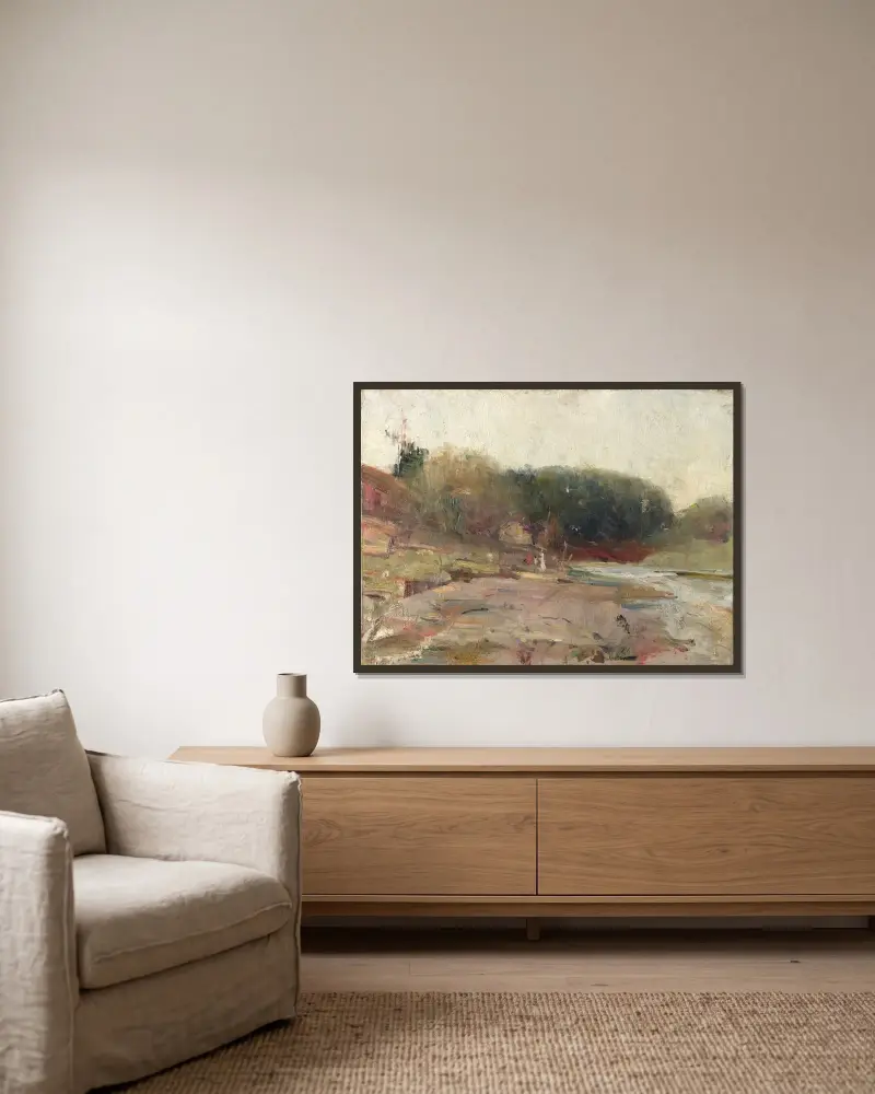 An der Yarra, bei Heidelberg, Victoria von Charles Conder gerahmt an einer Wand