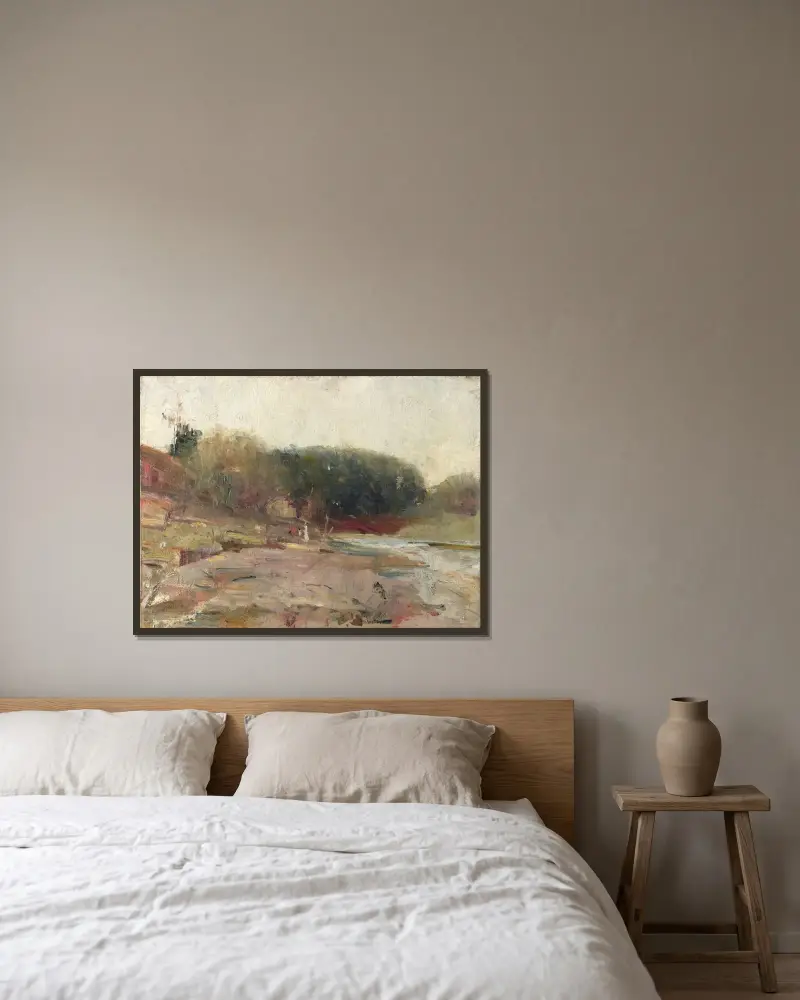 An der Yarra, bei Heidelberg, Victoria von Charles Conder gerahmt an einer Wand