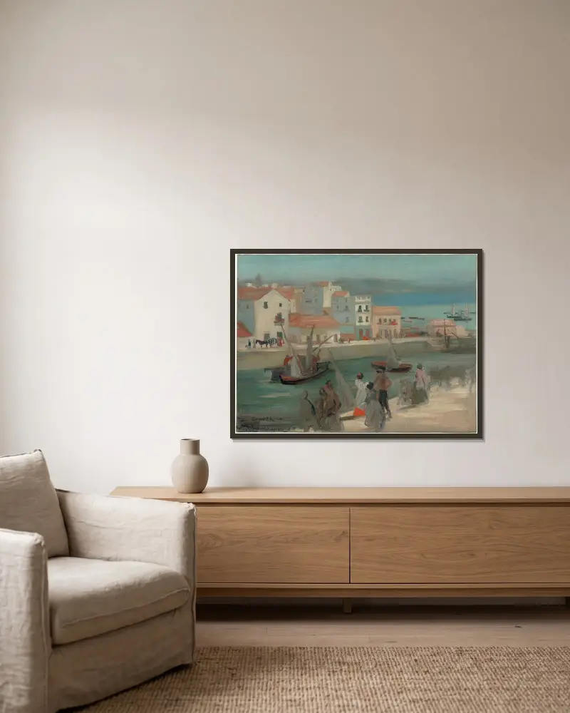 Kajen i Algeciras, Spanien av Charles Conder inramad på en vägg
