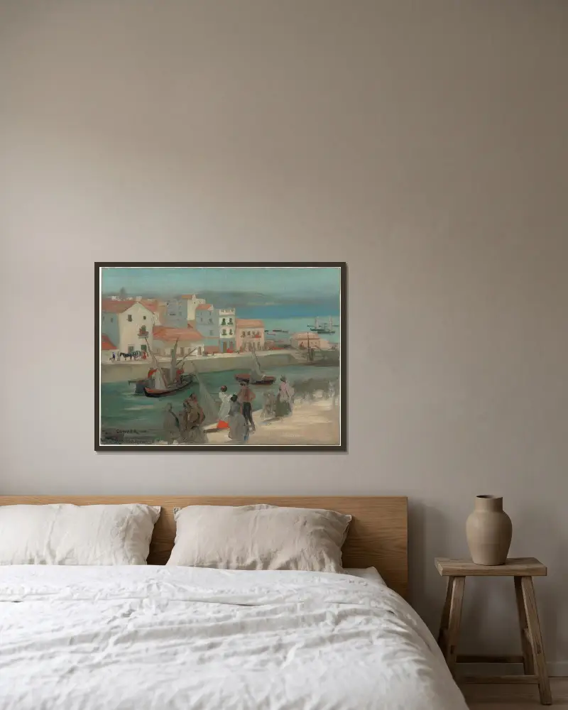 Kajen i Algeciras, Spanien av Charles Conder inramad på en vägg