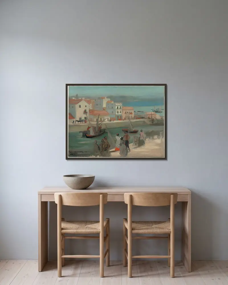 Kajen i Algeciras, Spanien av Charles Conder inramad på en vägg