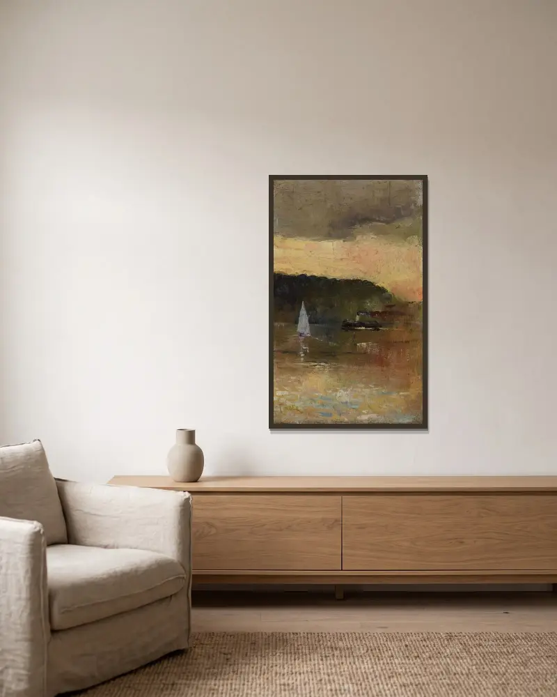 Sonnenuntergang, Sydney Harbour von Charles Conder gerahmt an einer Wand