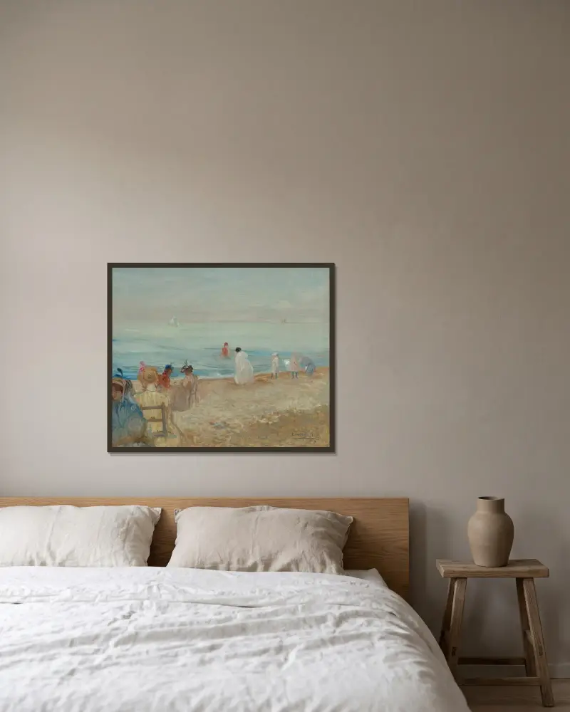 Stranden vid Pourville av Charles Conder inramad på en vägg