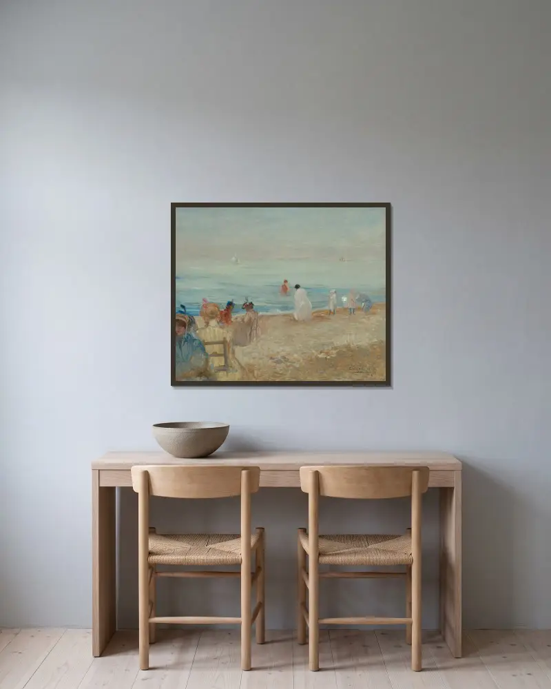 Stranden vid Pourville av Charles Conder inramad på en vägg