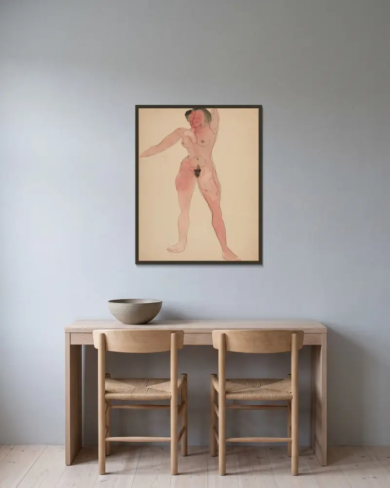 Kvinnoakt av Charles Demuth inramad på en vägg
