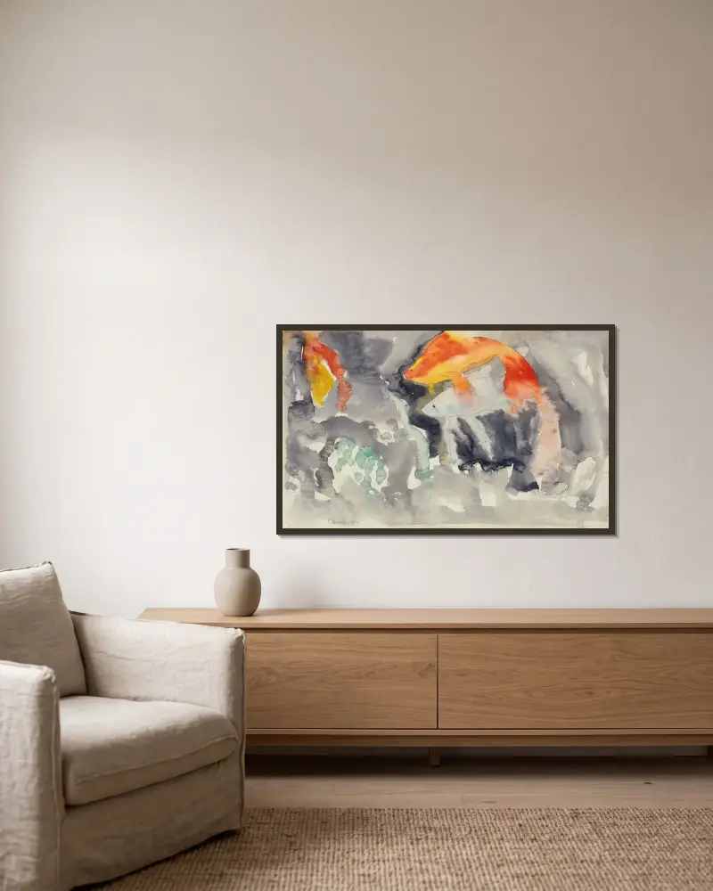 Fish Series, No. 5 av Charles Demuth inramad på en vägg