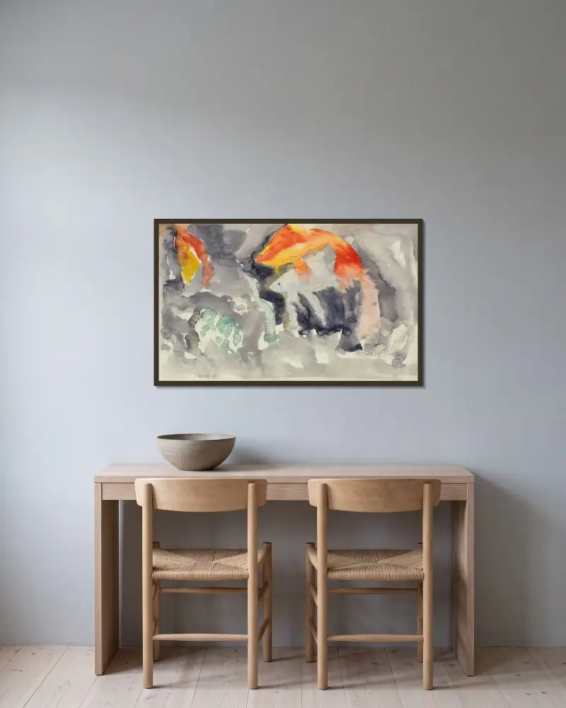 Fish Series, No. 5 av Charles Demuth inramad på en vägg