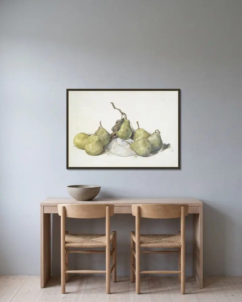 Gröna päron av Charles Demuth inramad på en vägg