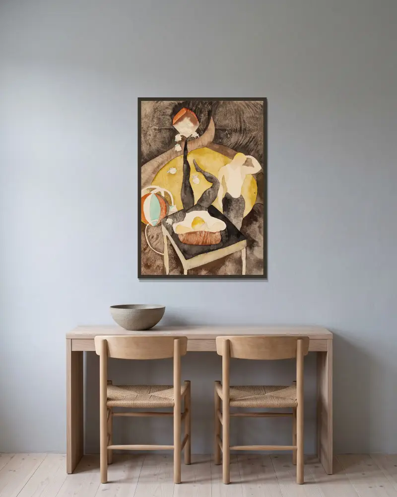 In Vaudeville Two Acrobat-Jugglers av Charles Demuth inramad på en vägg