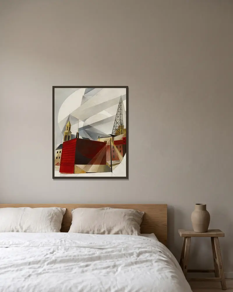 Lancaster av Charles Demuth inramad på en vägg