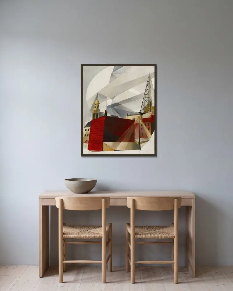 Lancaster av Charles Demuth inramad på en vägg