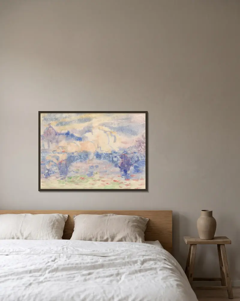 Berg med rött hus av Charles Demuth inramad på en vägg