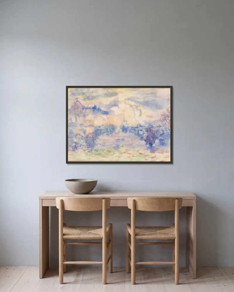 Berg med rött hus av Charles Demuth inramad på en vägg