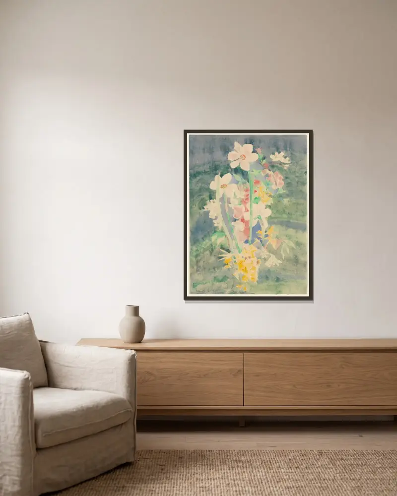 Narcissi av Charles Demuth inramad på en vägg