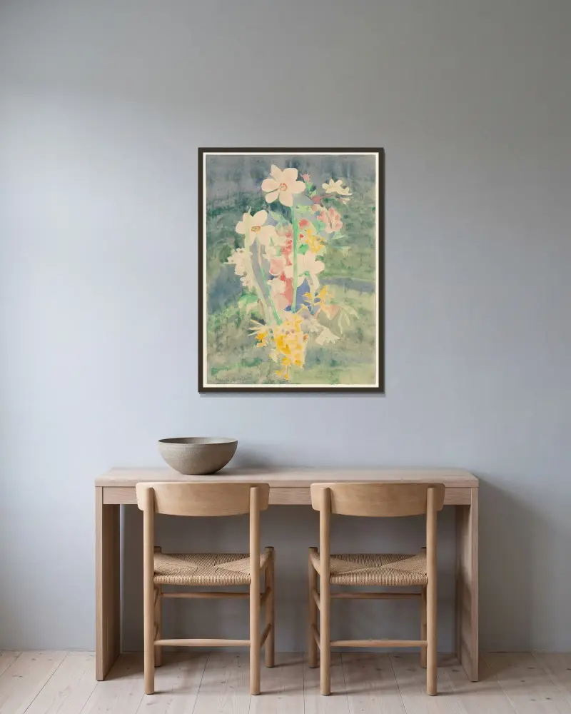 Narcissi av Charles Demuth inramad på en vägg