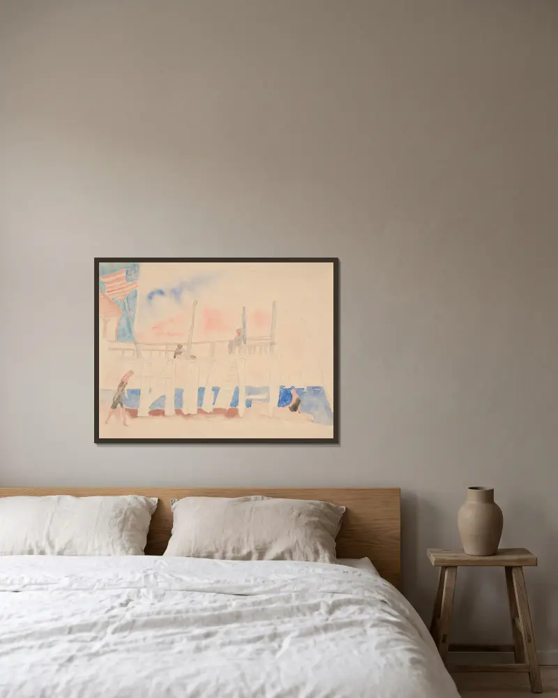 Pier mit vier Figuren von Charles Demuth gerahmt an einer Wand