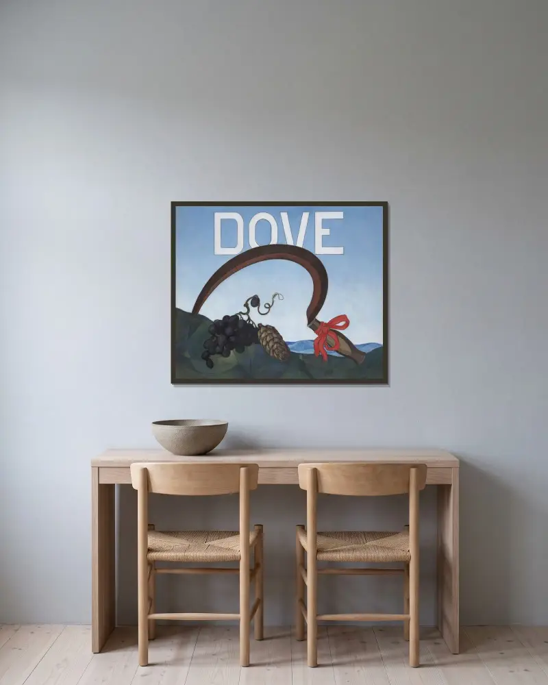 Plakatporträt, Taube von Charles Demuth gerahmt an einer Wand