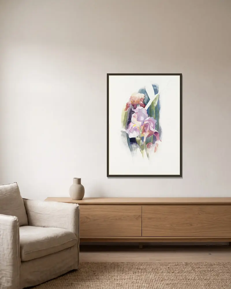 Purpurfärgad iris av Charles Demuth inramad på en vägg