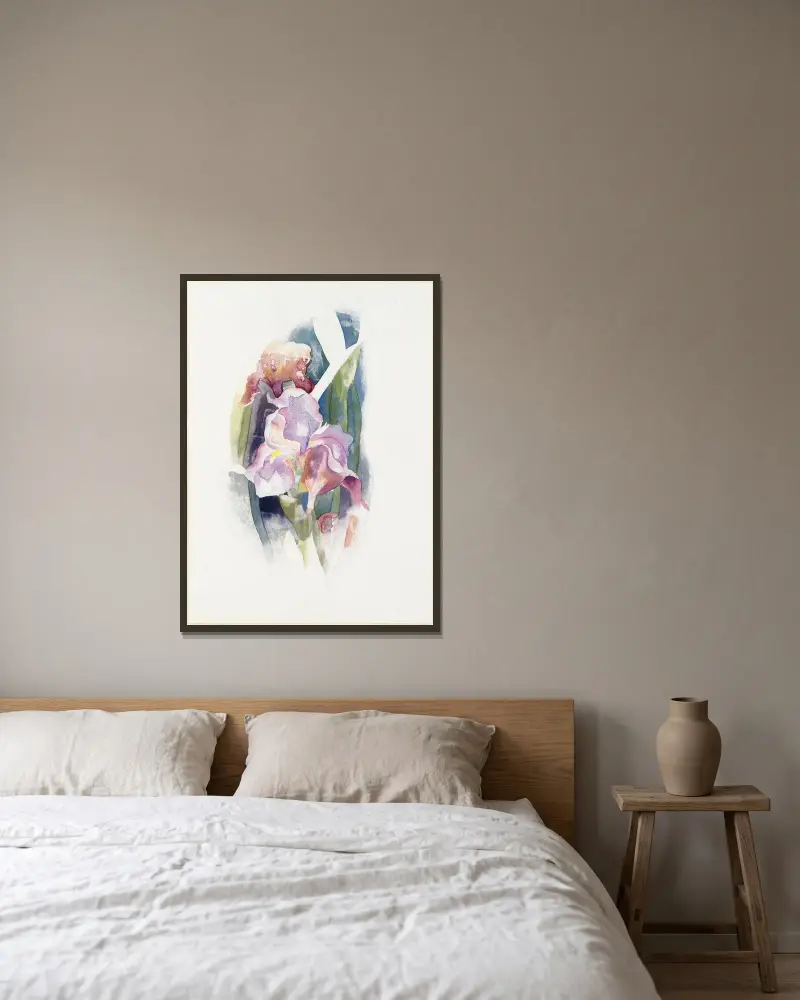 Purpurfärgad iris av Charles Demuth inramad på en vägg