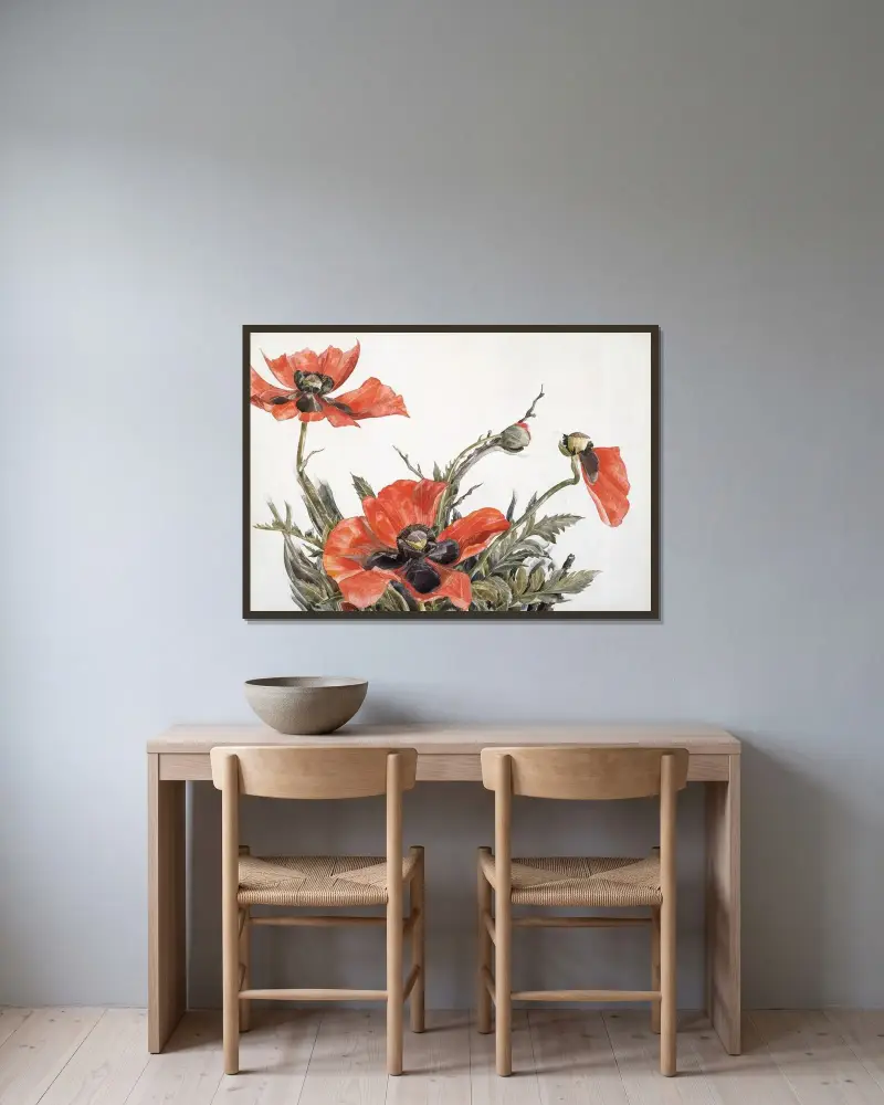 Röda vallmo av Charles Demuth inramad på en vägg