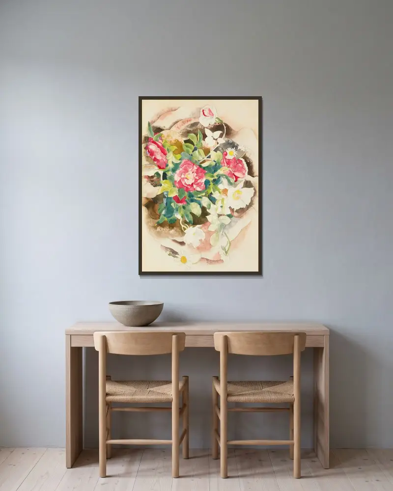 Rosor av Charles Demuth inramad på en vägg