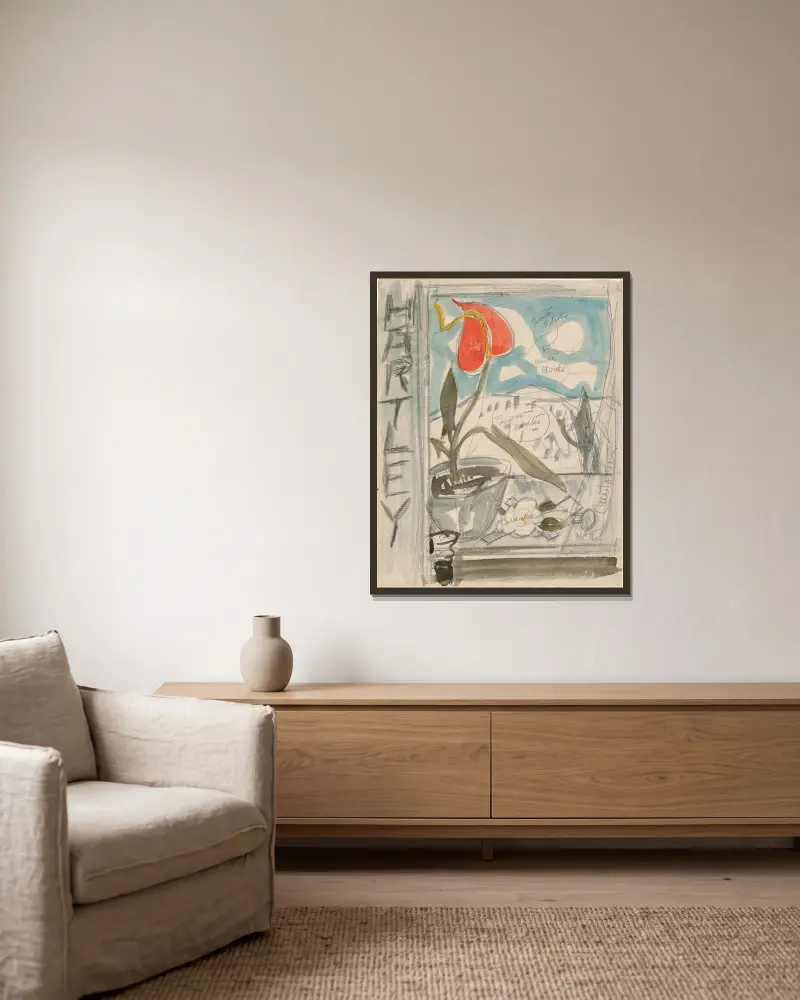 Studie till posterporträtt; Marsden Hartley av Charles Demuth inramad på en vägg