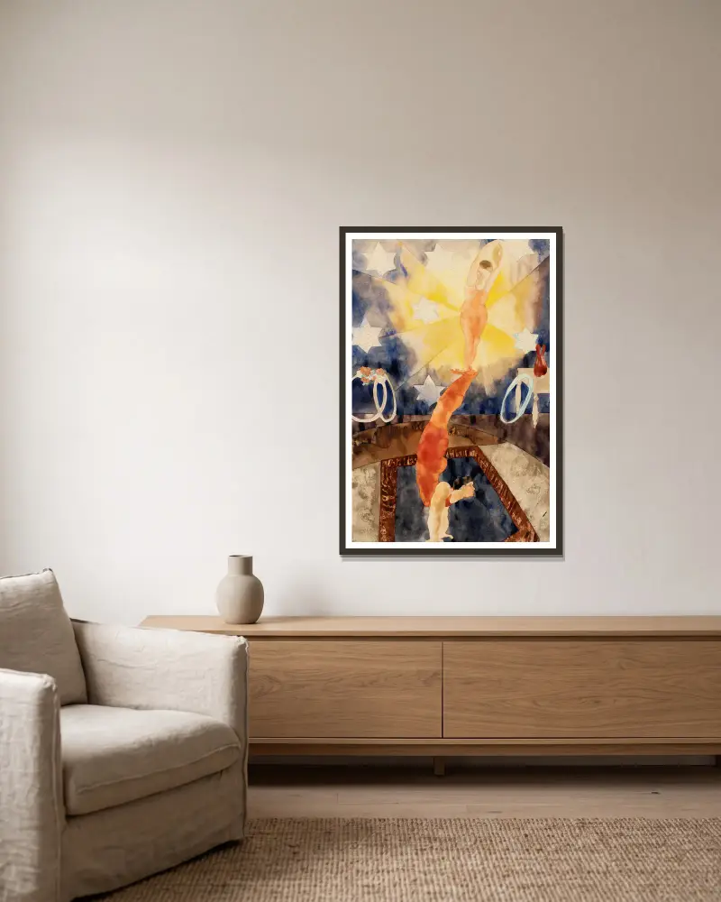 Zwei Akrobaten in roten Trikots von Charles Demuth gerahmt an einer Wand