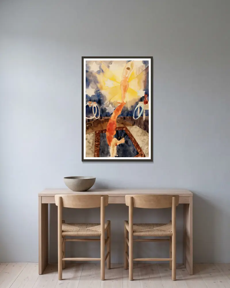 Zwei Akrobaten in roten Trikots von Charles Demuth gerahmt an einer Wand