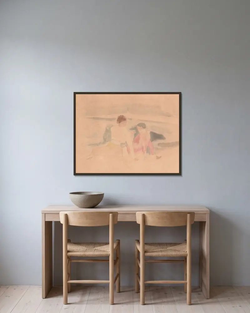 Ohne Titel (Zwei Frauen und Boote) von Charles Demuth gerahmt an einer Wand