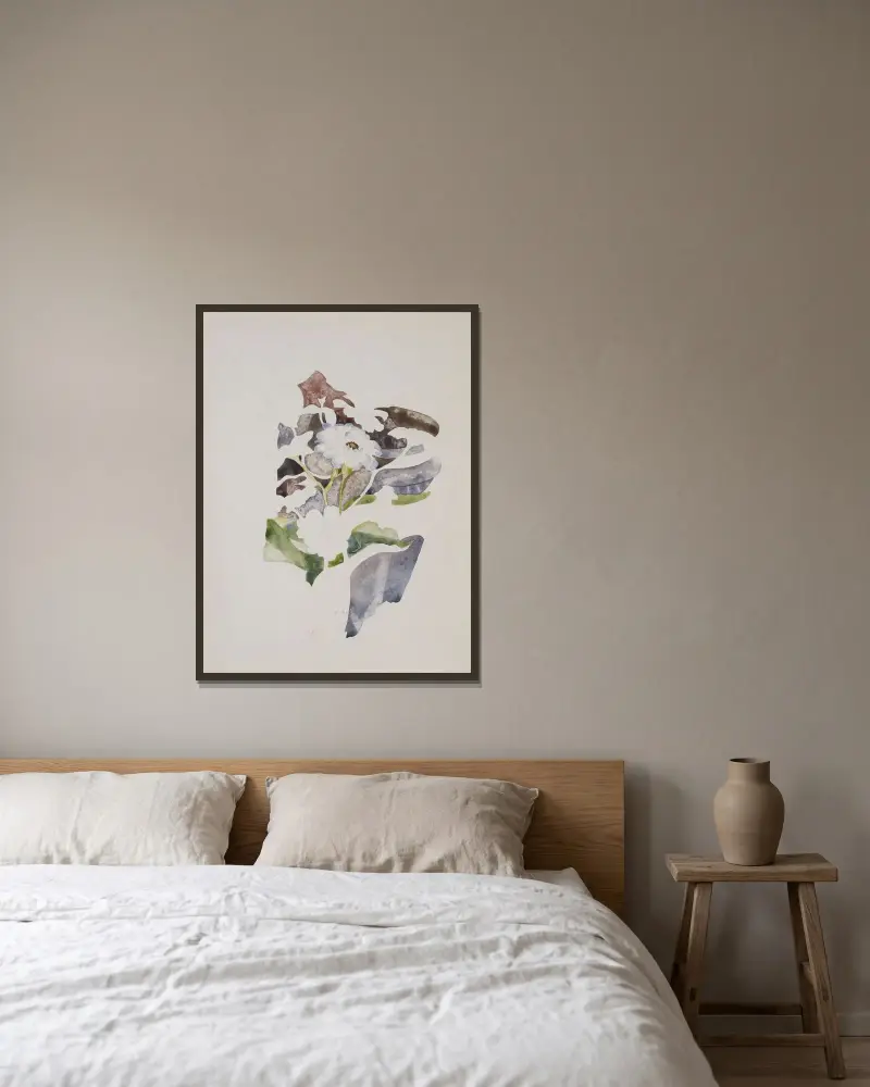 Zinnias av Charles Demuth inramad på en vägg