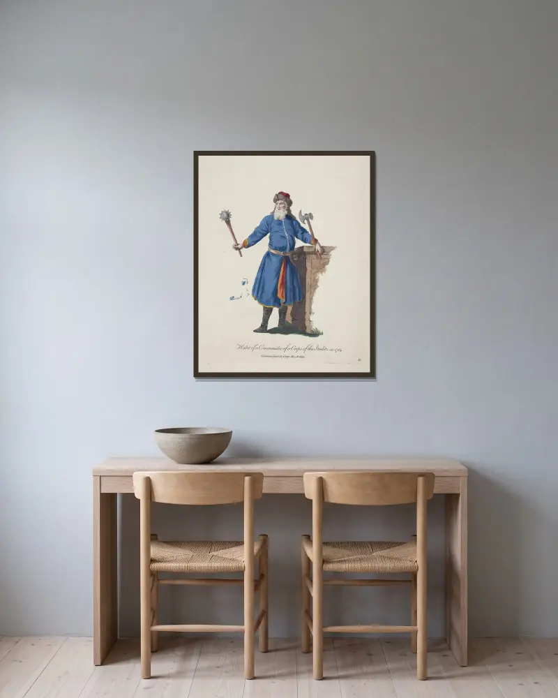 Strój dowódcy korpusu strzelców w 1764 roku, Charles Grignion w ramie na ścianie