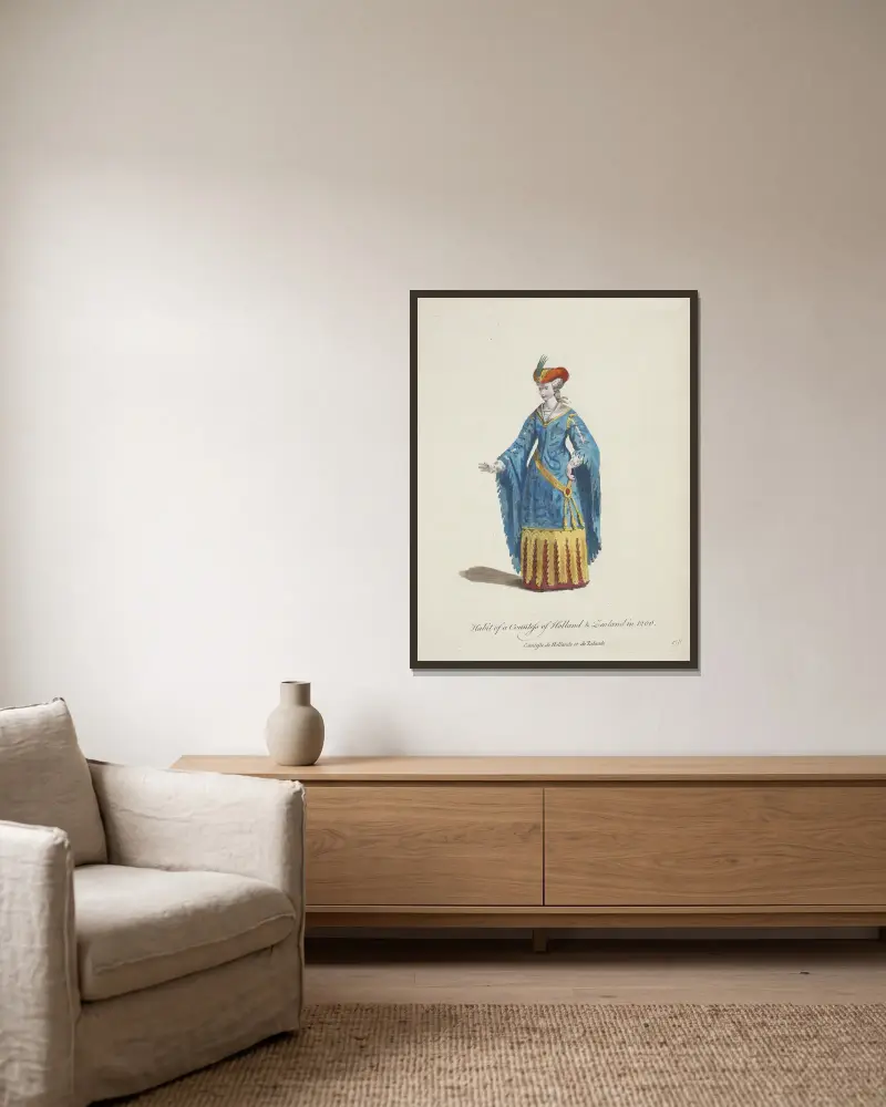 Habit of a countess of Holland and Zealand in 1200. Comtesse de Hollande et de Zelande. av Charles Grignion inramad på en vägg