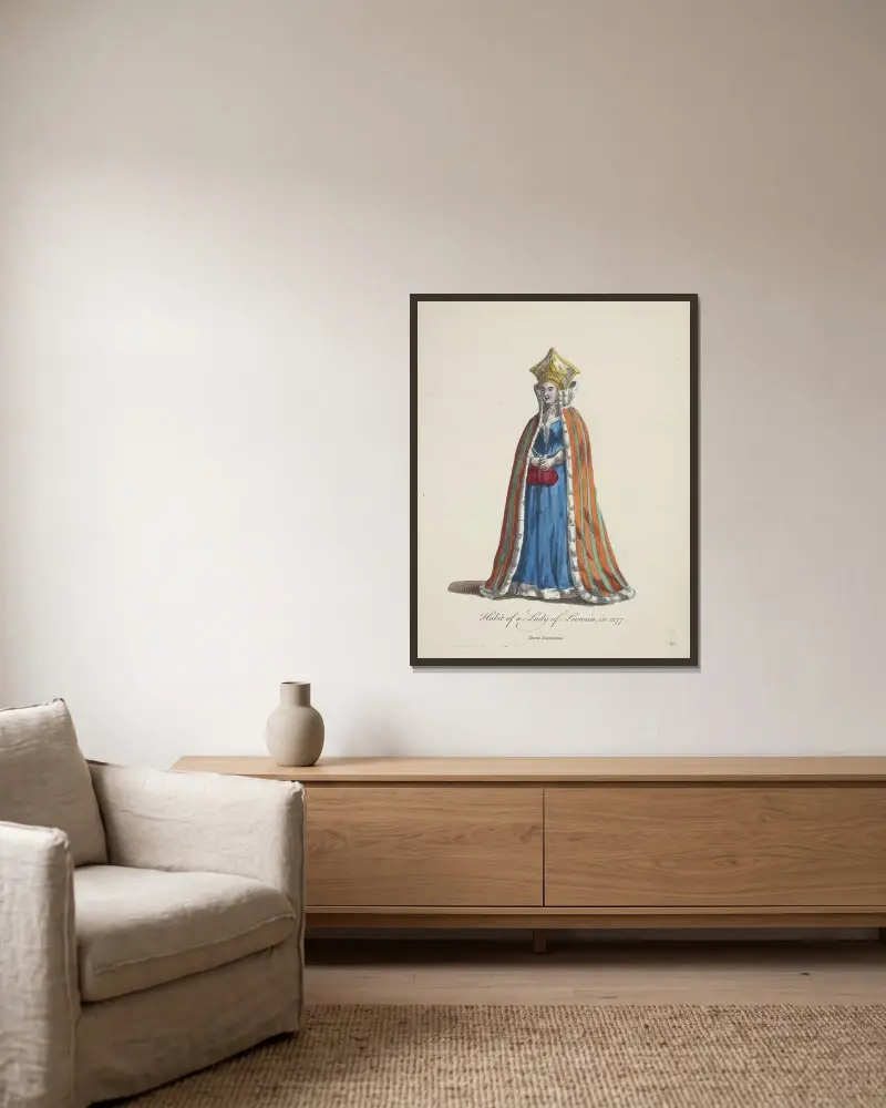Tracht einer livländischen Dame im Jahr 1577. Dame Livonienne. von Charles Grignion gerahmt an einer Wand