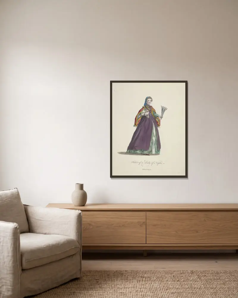 Tracht einer Dame aus Neapel. Fille de Naples. von Charles Grignion gerahmt an einer Wand