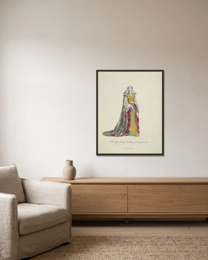 Strój damy wysokiego rodu z Sieny z 1581 roku. Dame de Sienne, Charles Grignion w ramie na ścianie