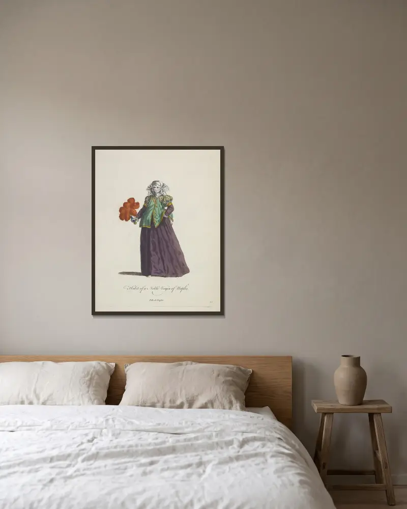 Tracht einer adligen Jungfrau aus Neapel. Fille Naples von Charles Grignion gerahmt an einer Wand