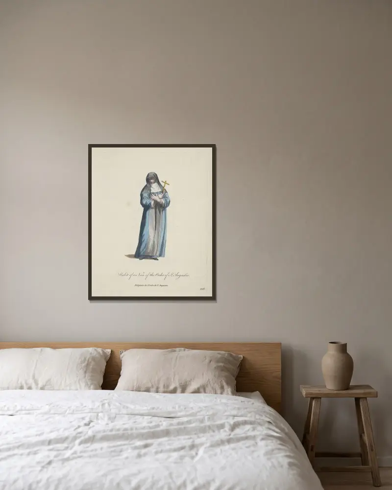Tracht einer Nonne des Augustinerordens von Charles Grignion gerahmt an einer Wand